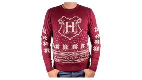 Pull de Noël Harry Potter bordeaux Hogwarts blason